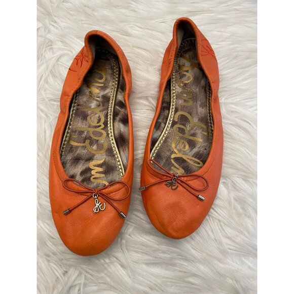 Sam Edelman Size 6.5M Felicia Ballet Flats Orange Leather Comfort Bow - Picture 4 of 8